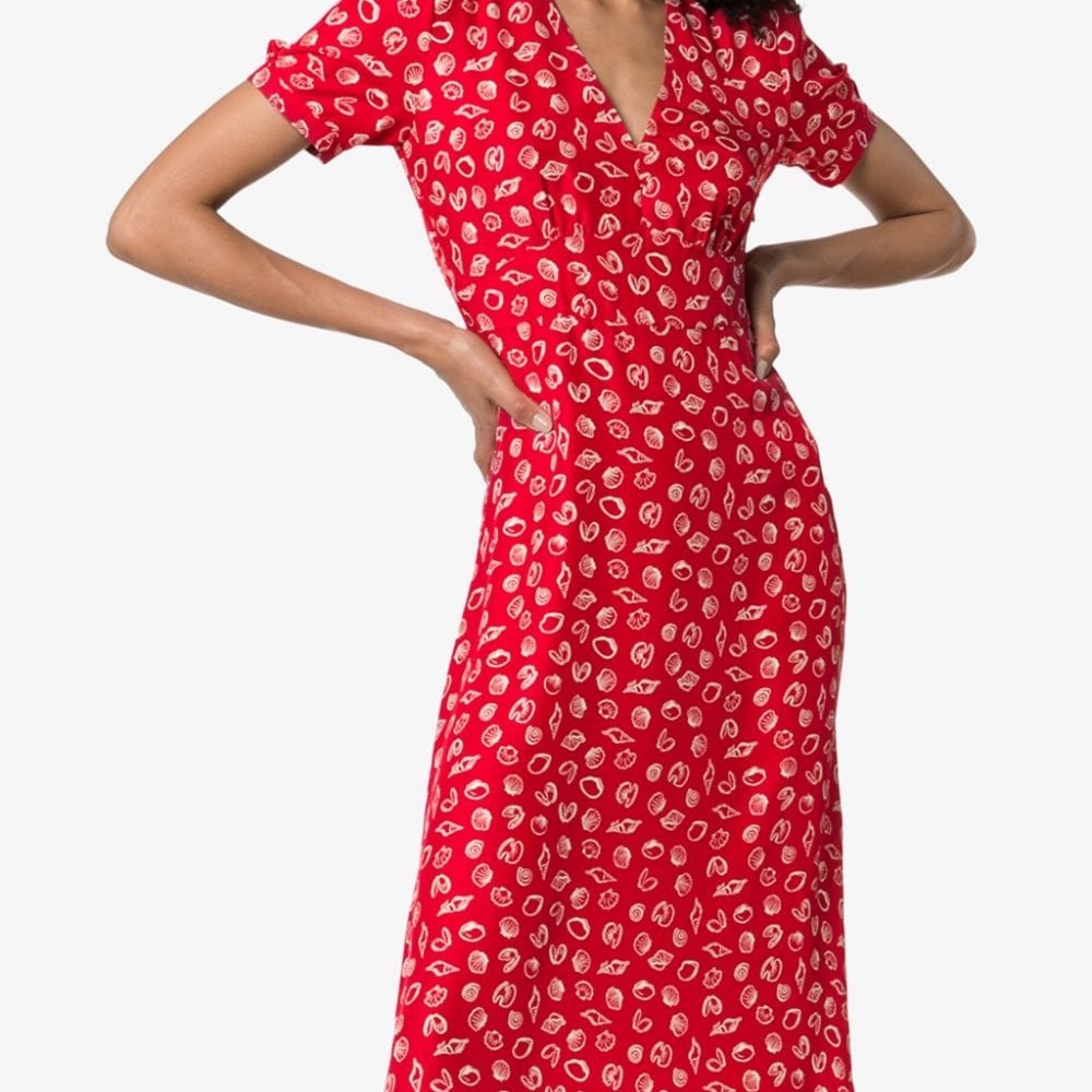 HVN Paul Shell print midi silk dress